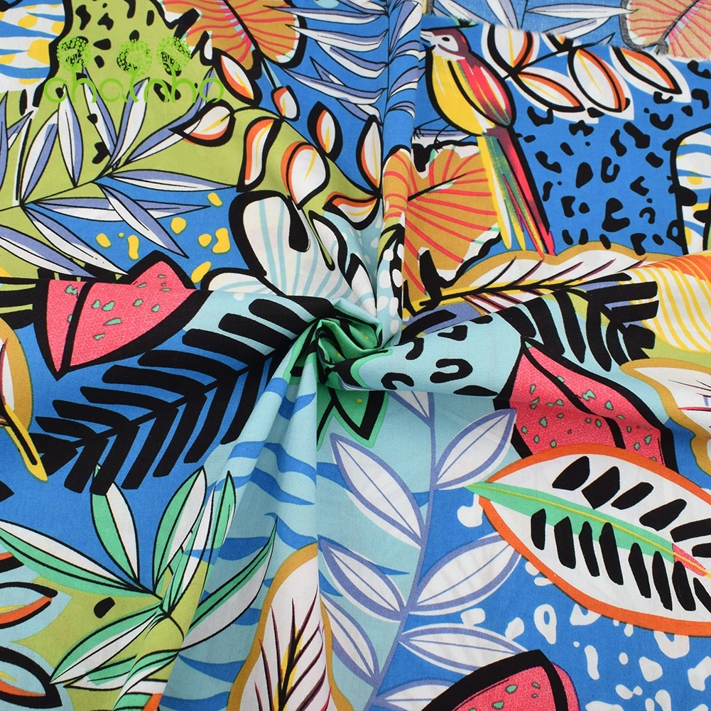 Chainho,Printed Plain Weave Poplin Cotton Fabric,DIY Sewing Quilting Material,Patchwork Cloth,Floral Series,3 Sizes,15PC63