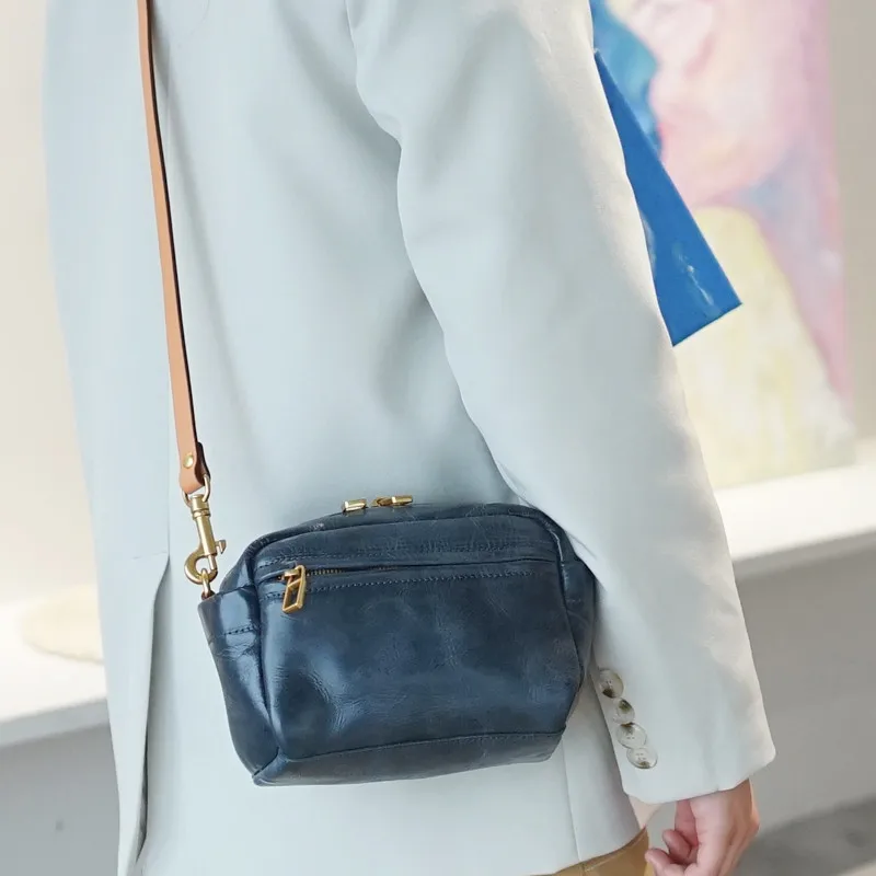 

Retro fashion niche desig natural real leather ladies mini small square bag daily outdoor weekend party shoulder messenger bag