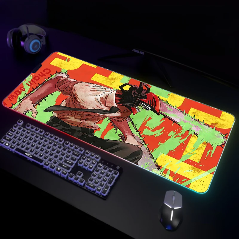 

Large RGB Mouse Mat Chainsaw Man Gamer Mousepads LED Gaming Mousepad Big Luminous Desk Pad Desk Mats Backlit Mouse Pads