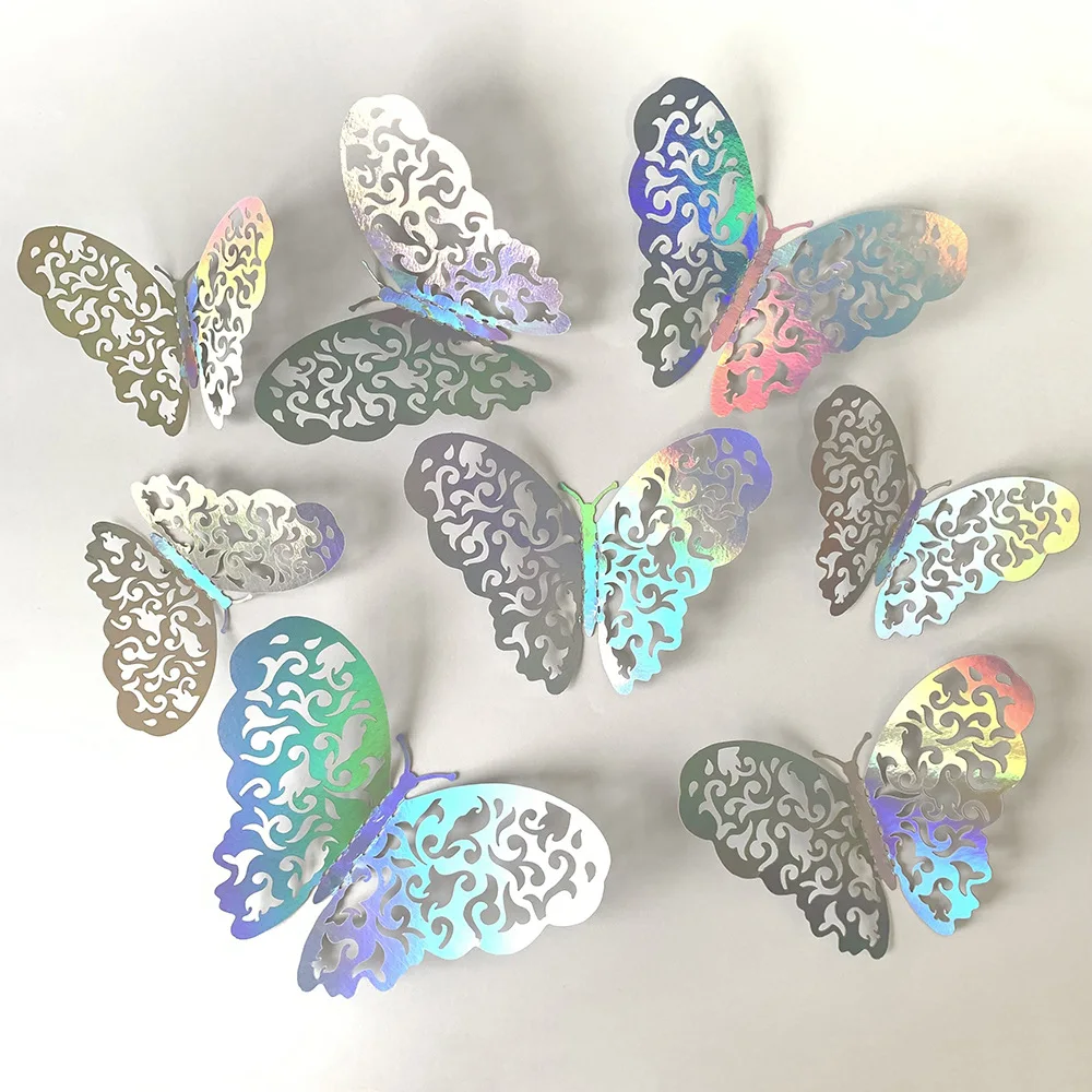 12pcs Colorful Butterfly Wall Sticker For Home Decoration Metal Texture  Beautiful Butterfly Wall Art Stickers DIY Craft Supplies