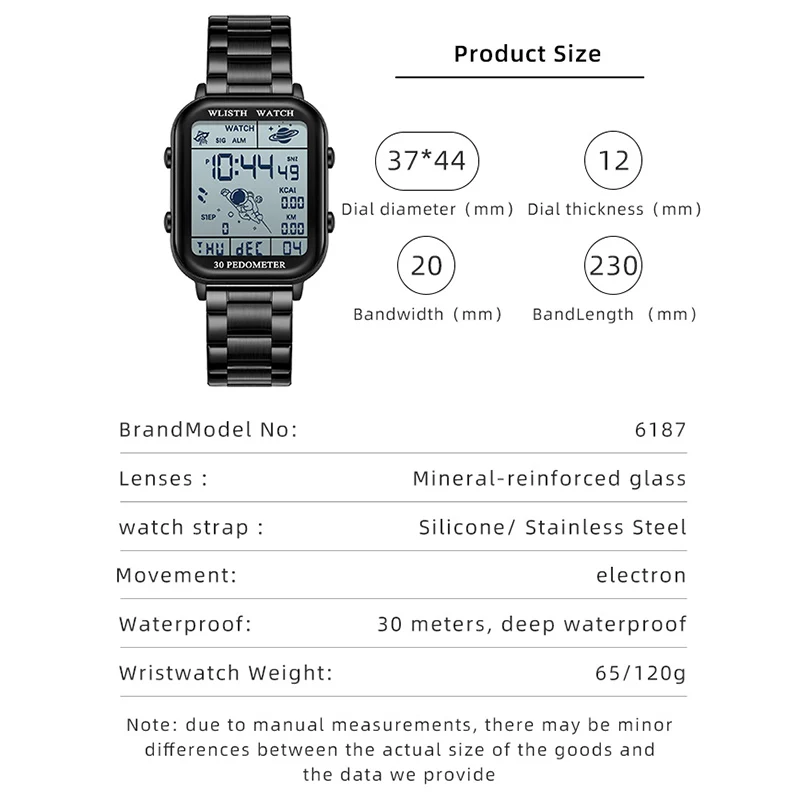 Men's Digital Sports Watch with Stopwatch, Countdown Timer, Calendar, and Pedometer
