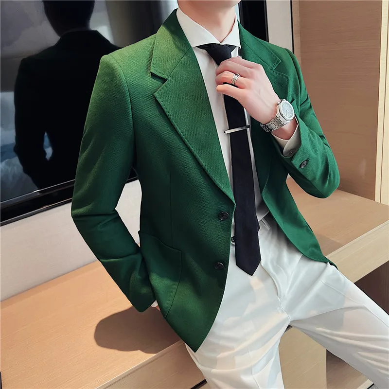 Green Brown Suit Jacket Casual Trendy Men Blazer Masculino British Daily  Men Blazer Hombre Fashion Big Collar Slim Fit Suit Coat