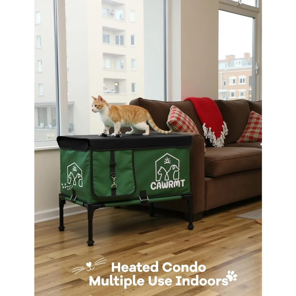 Outdoor Heated Cat House, Detachable Feral Cats House with a Open Window for Inside Outside, Cat House Weatherproof in Winter