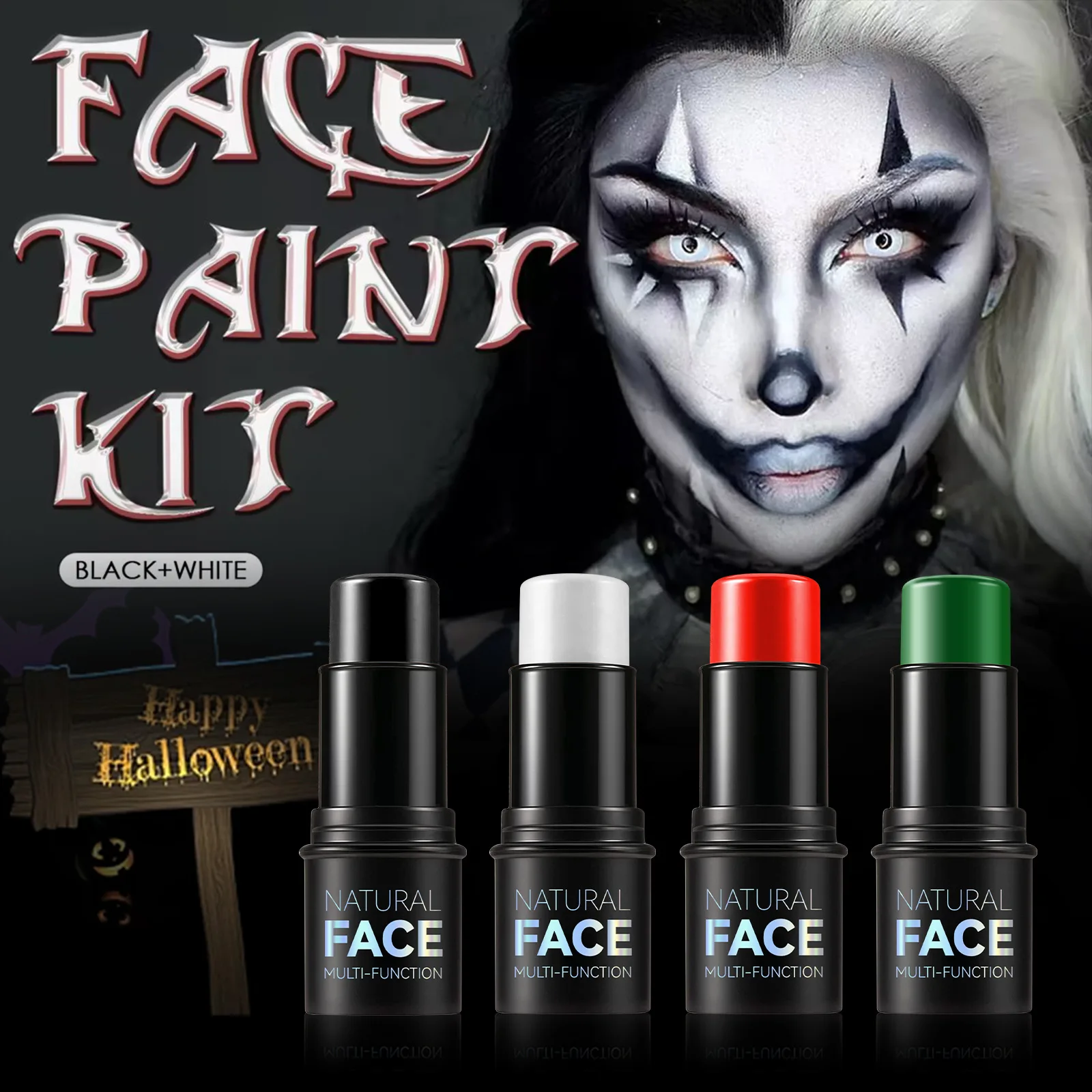 Halloween Face Body Painting Stick Cream Waterproof UV Light Neon Green Black White Paint Cream Party Art Makeup 3