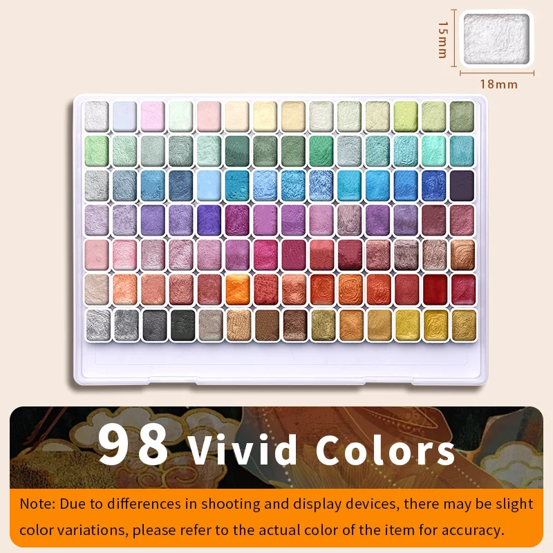 98-Color Metallic Shimmer Watercolor Paint Set,Pearl Pigments for Artists,Hobbyists for Illustration,Scrapbooking,Decoration - 2