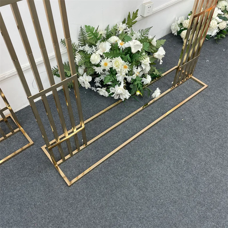 Shiny Curved Screen Frame, Gilded Geometric Flower Door Frame, Wedding Party Arch, Artificial Flower Hom Decorative Frame