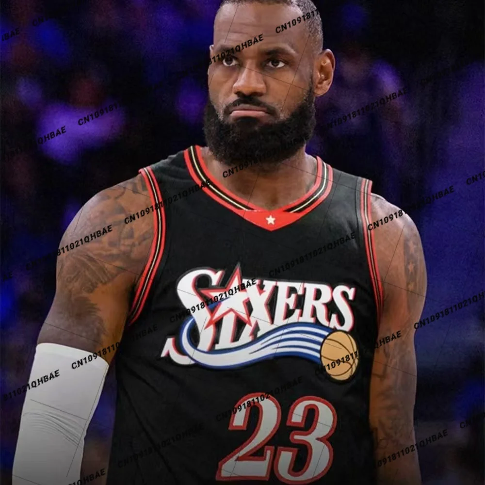 USA 76 Neues Trendprodukt Kinder- und Erwachsenen-Basketball-Trikot Nr. 23 James Schwarzes Trikot Übergroßes Schnelltrocknendes Sport-Herren-Trikot
