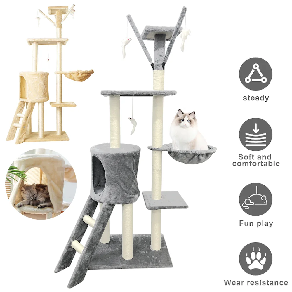 140CM Cat Climbing Tower Multi-Level Activity Center Scratching Posts Kittens