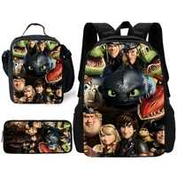 Child School Cool Popular Anime Toothless Backpack with Lunch Bags ,Pencil Bags ,School Bags for Boys Girls Best Gift