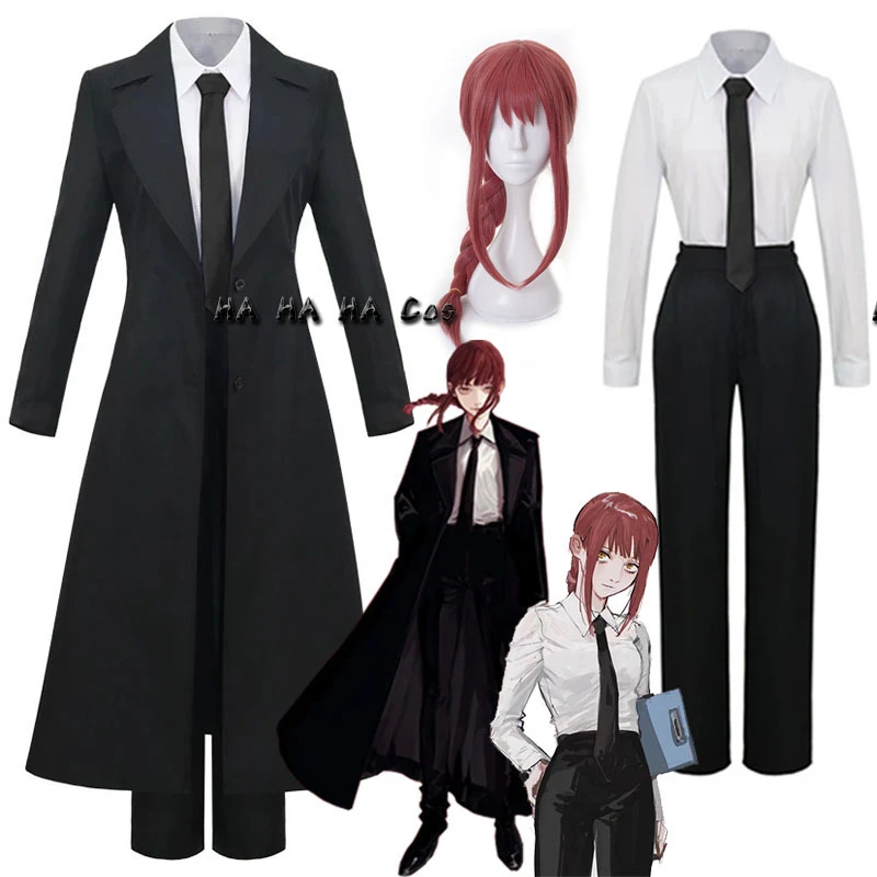 best halloween costumes Chainsaw Man Makima Anime Cosplay Costume Black Trench Shirt Tie Pants Makima Wig Men Women Suit Uniform Outfit Full Sets Wigs simple halloween costumes