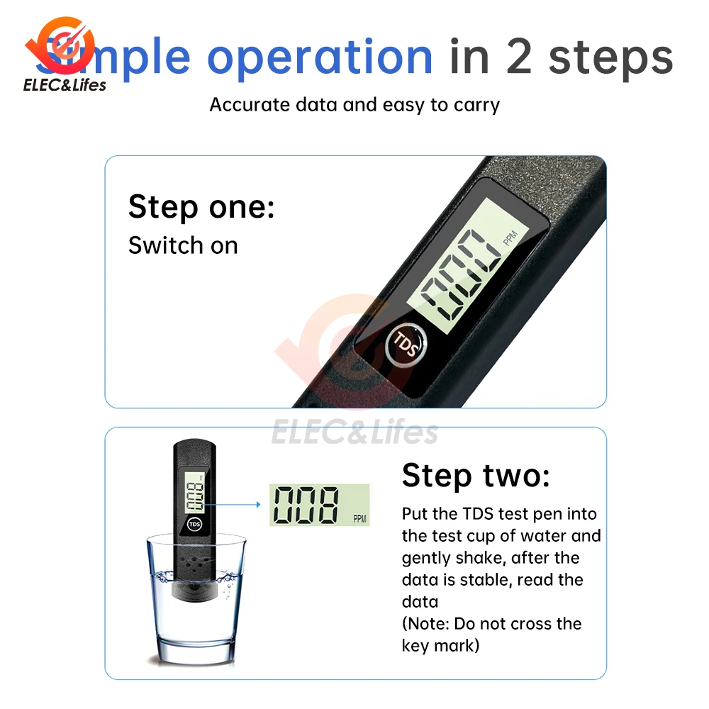 TDS-H8 TDS Meter 0-9990ppm Digital High Precision Pen Water Quality Analyzer Monitor Tester TDS Meter PPM Tester Aquarium Filter