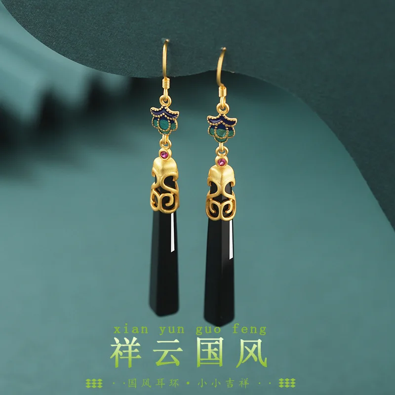 

Женские серьги из серебра 925 пробы с черным агатом