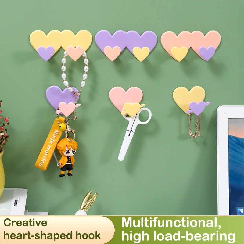 

Heart Love Hanging Hook Candy Color Peach Heart Wall Hook Cute Self-adhesive Hook Home Storage Decor Hooks