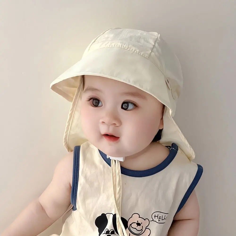 

UV Protection Baby Bucket Hat Outdoor Breathable Cute Panama Hat Big Brim Neck Protection Sun Cap Toddler