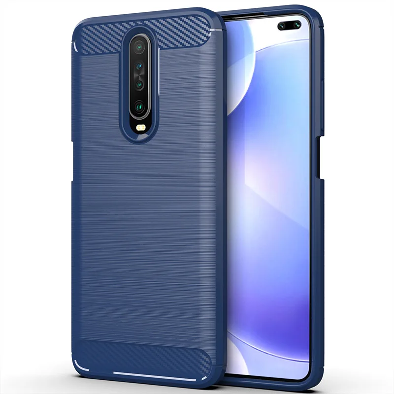 Shockproof Silicone Phone Case with Stand - Brushed Carbon Fiber Design