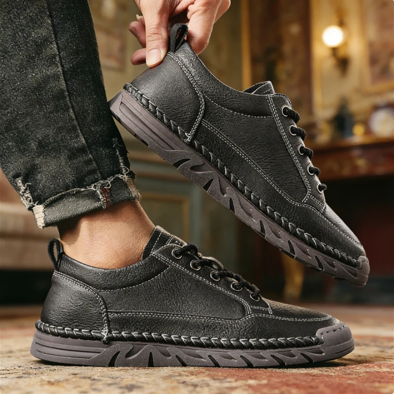 Men's Comfort Casual Shoes Classic Lace-Up Design Soft Non-Slip Rubber Sole Breathable Footwear for Spring Autumn Work Outdoor