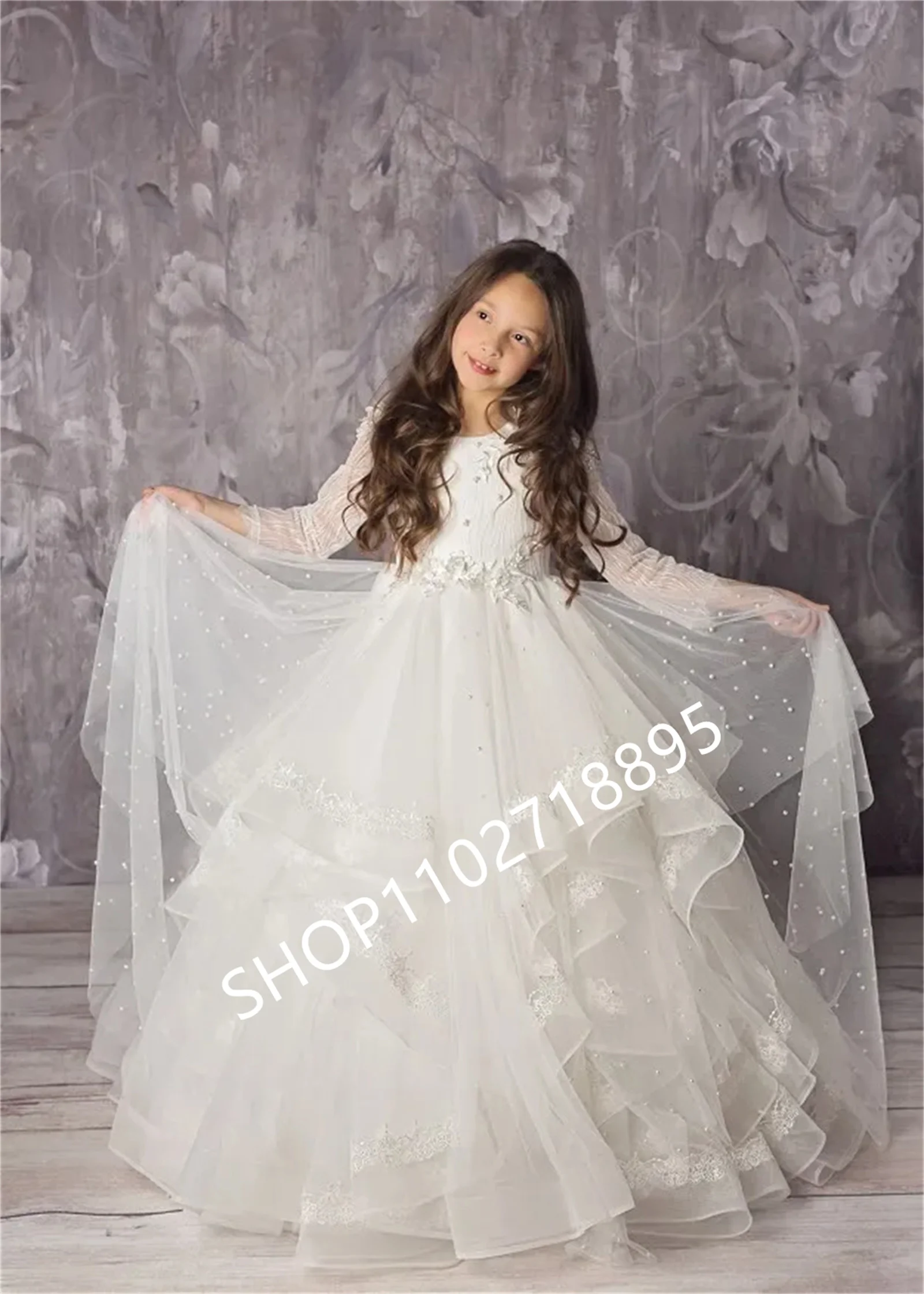 

Ivory White Fluffy Detachable Tail Sticker Flower Girl Dress Wedding Cute Little Flower Children's Holy Communion Birthday Dress