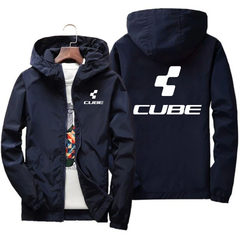 New Fashion Trend CUBE Men's Hooded Casual Jacket Loose Water Proof Male Windbreaker Solid Color Windproof Coats