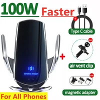 100W Wireless Car Charger Magnetic Car Phone Holder For iPhone 11 12 13 14 15 Pro Xiaomi Samsung Fast Charging Wireless Chargers