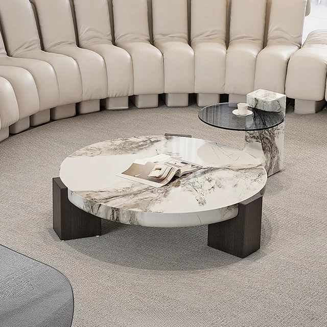 Table basse en marbre italien moderne luxe originalité Table basse ronde verre salon meubles de maison Stolik Kawowy FYCT 1