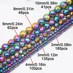 Natural Matte Silver Hematite Stone Beads - Round Loose Spacer Beads for DIY Jewelry and Charms, 2 - 10mm (Faceted Multicolor)