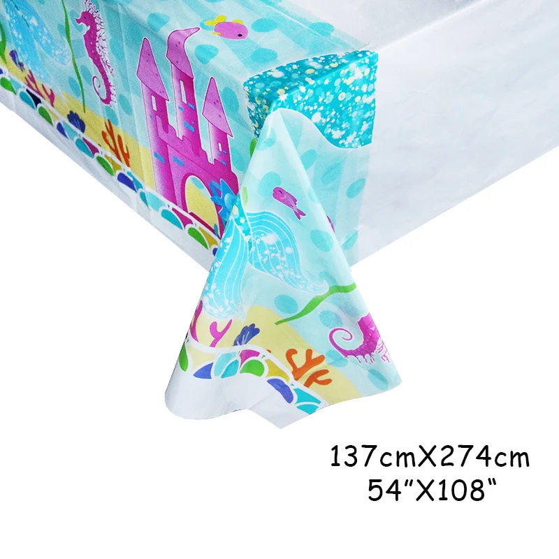 Tovaglia Sirena 6 Pezzi 54x108 Inch - Plastica Spessa Impermeabile Per Festa Di Compleanno A Tema Mare, Decorazioni Bambina Principessa