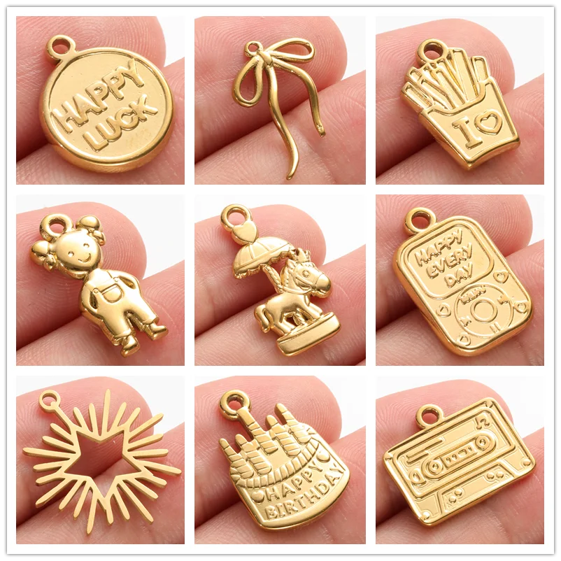 5 Stück Glücksbringer-Anhänger aus Edelstahl mit Mädchen, Stern und Schleife für die Schmuckherstellung, niedliche Anhänger für Halsketten und Armbänder