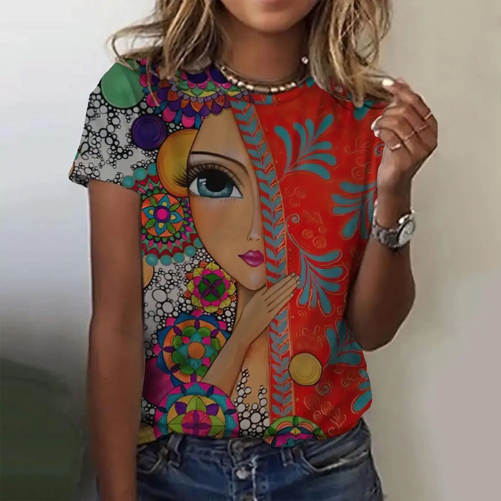 Dam t-shirt för sommar med 3d blommig tryck oversized topp_voghion.com