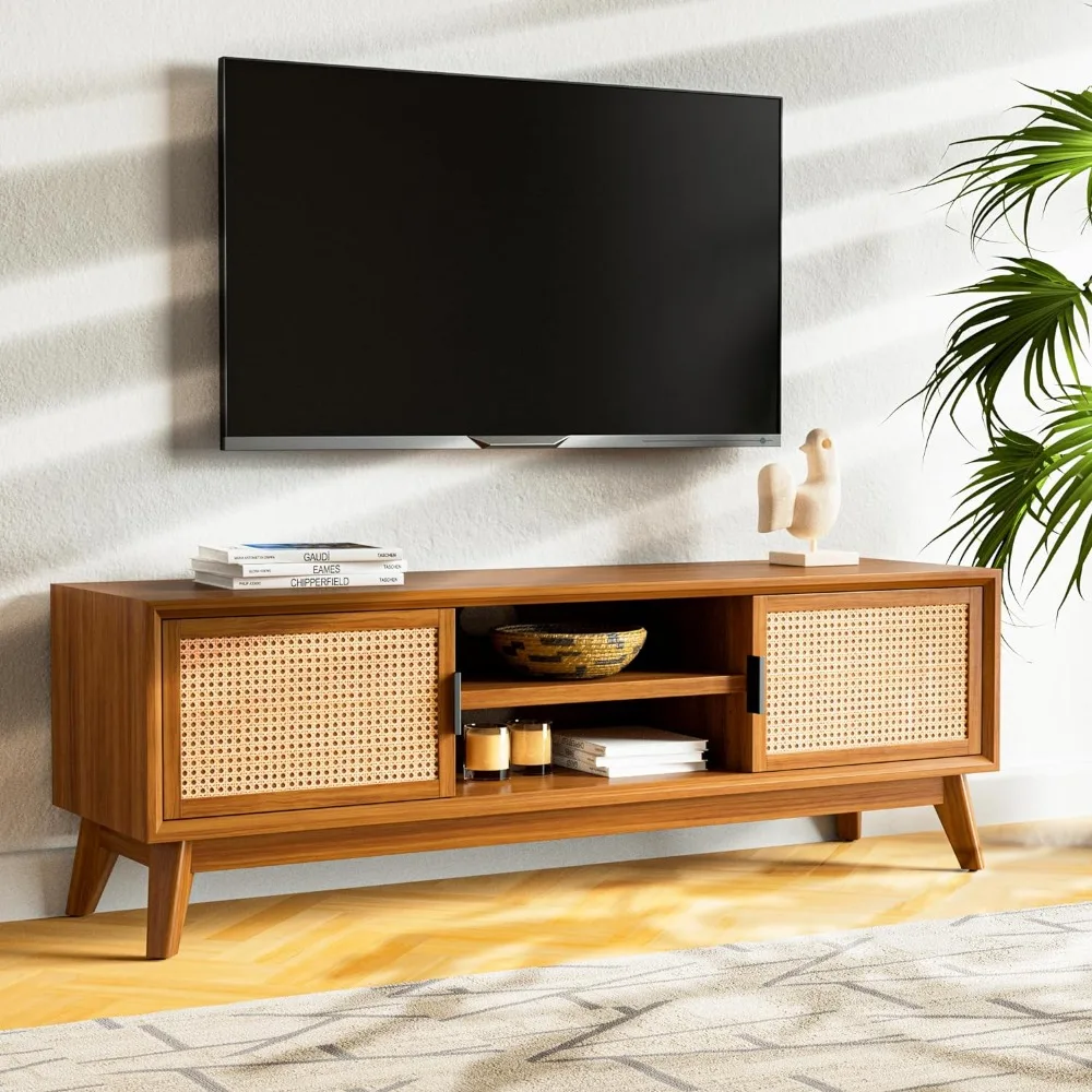 

Jasper Premium Solid Wood, 10 Minutes Assembly (Legs Only), Aesthetic Rattan Doors, Mid Century Entertainment Center