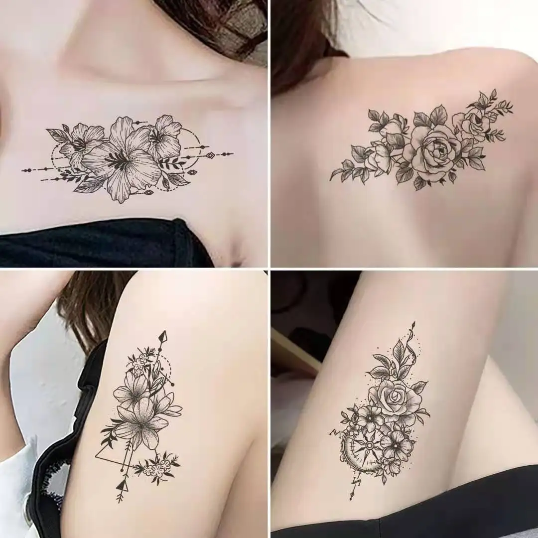 30Pcs Black and White Flower Tattoo Stickers Butterfly Rose Cartoon Small Fresh Temporary Tattoo Stickers Waterproof Cover Scar. 2