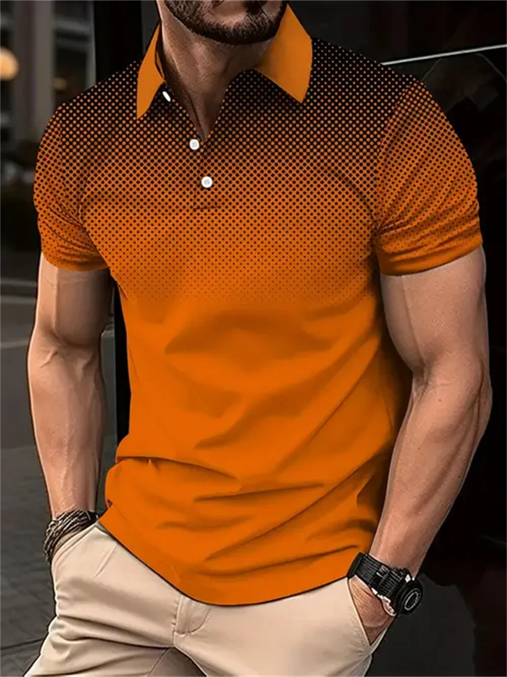 Men's Colour Block Stripe Short Sleeve Summer Thin Polo Shirt,Stylish Zipper Crew Neck Polo Shirt,Men's Golf Casual Polo Shirt 19 S0284a759862f4426823663b623a18740I