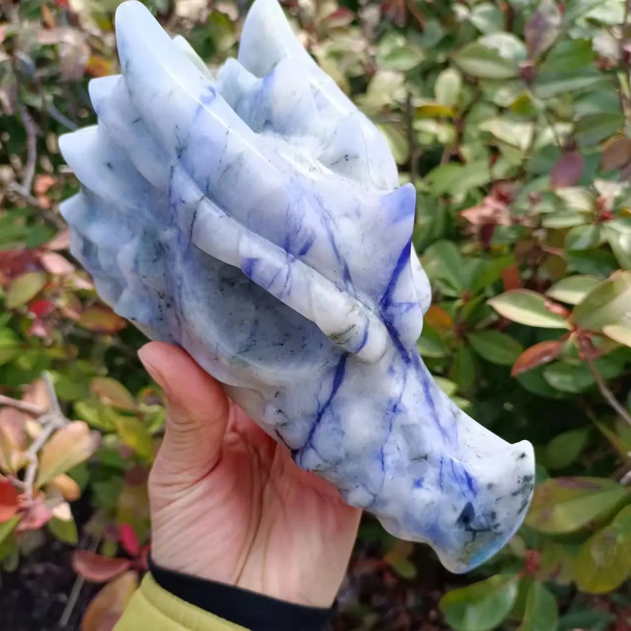 

Huge Natural Blue Dongling Dragon Skull, Quartz Crystal Ore Carved Dragon Head, Mineral Reiki Healing Stone, Degaussing Decor