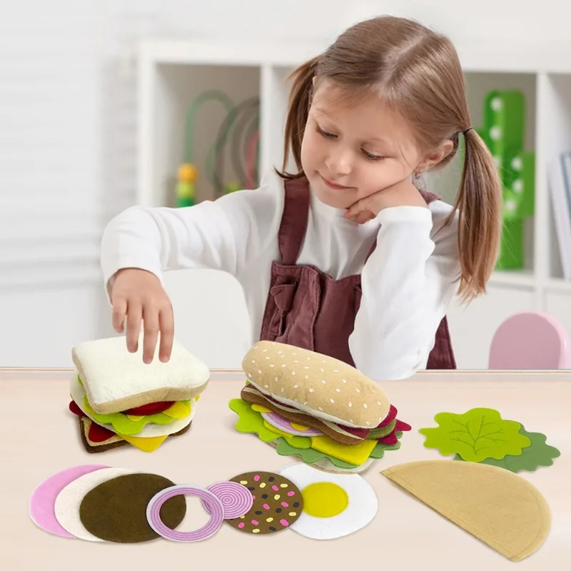 28PCS Felt Food Burger Sandwich Food Set Children Pretend to Play Food Sandwich Toys Children's Kitchen Role Playing Gifts 5