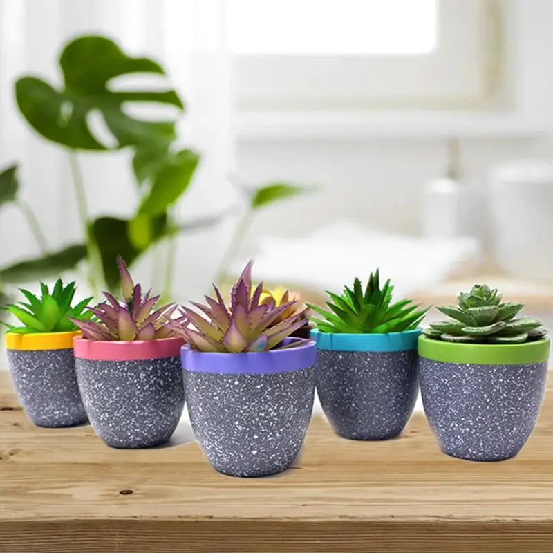 

Home Mini Flower Pots Colorful Round Plastic Plant Flower Pot 6 PCS Resin Decorative Indoor Plant Pots Succulent Planters
