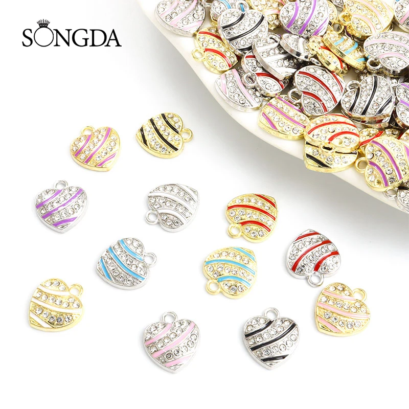 

10pcs Trend Colorful Striped Heart Enamel Charms Fashion Drip Oil Alloy Pendant For Making DIY Jewelry Earrings Accessories Gift