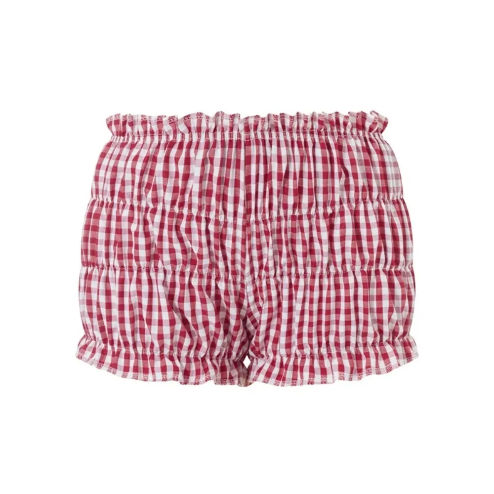 

Y2k Clothes Shorts Pants Sweet Ruffles Cake Elastic Plaid Shorts Red and White Plaid Low Waist Ruffled Shorts Women