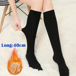 Cozy Velvet Over Knee High Socks - Women's Warm Thigh-High Plush Stockings - One Size (Black-40cm)