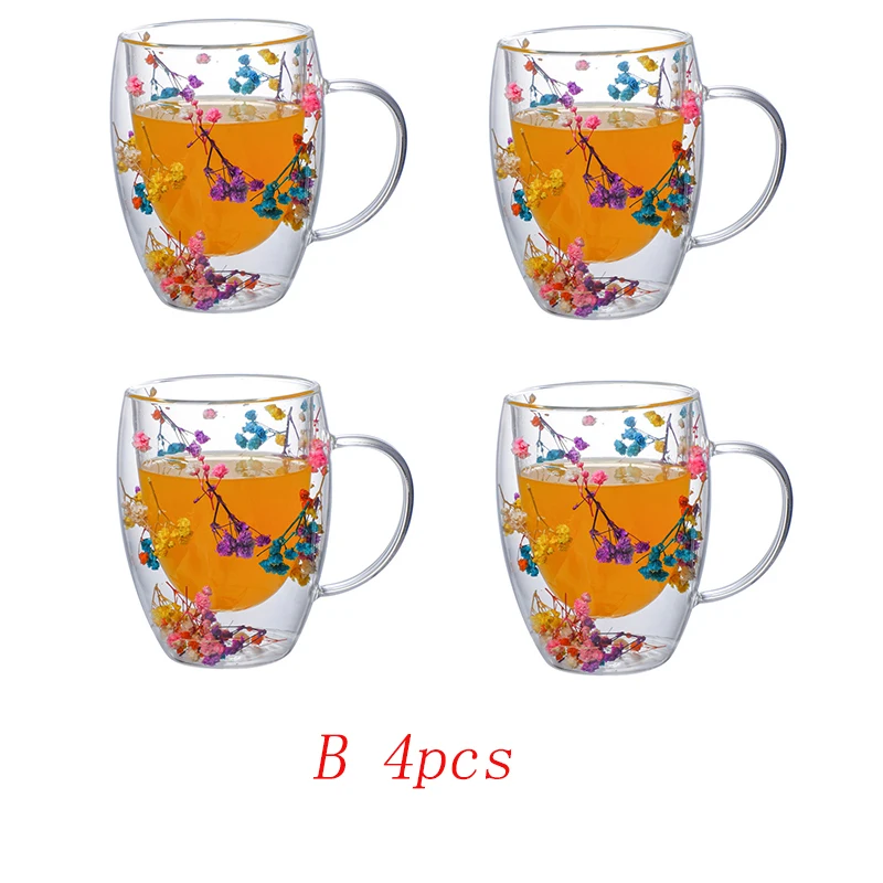 1-4pcs Christmas Decoration Double Wall Insulated Glass Cup Dried