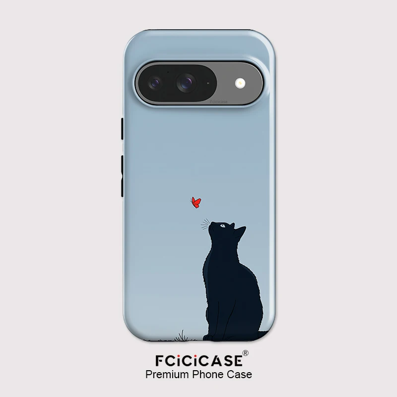 Stylish Black Cat and Butterfly Pattern Matte Anti-Drop Phone Case