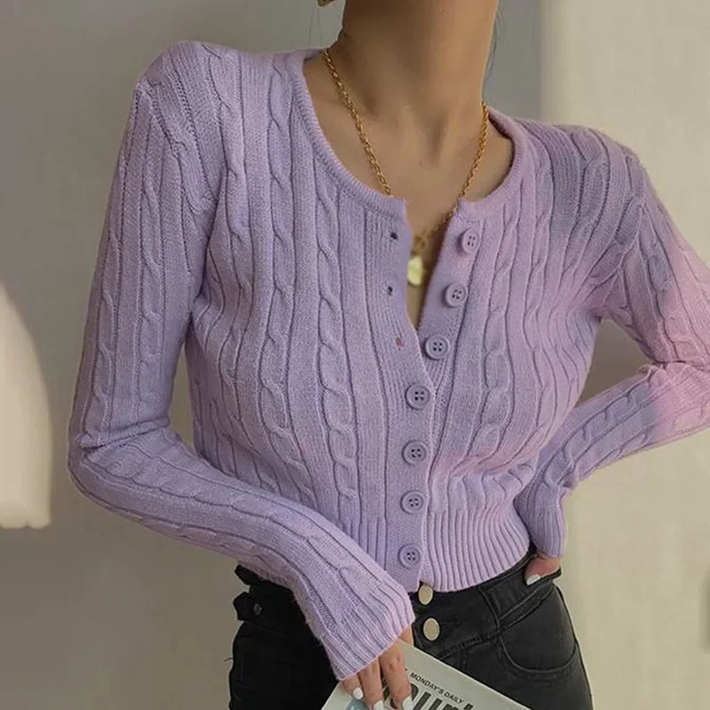 

Осенний Новый вязаный кардиган, Женское пальто, свитер, винтажные облегающие Короткие вязаные свитера с круглым вырезом