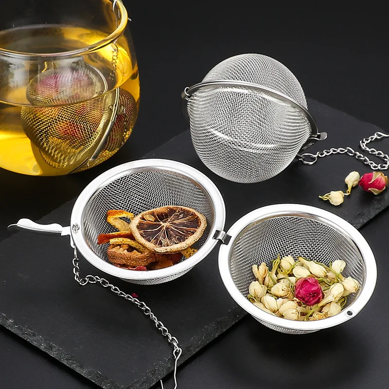 Stainless Steel Mesh Tea Infuser Round Spice Coffee Cha Strainer Kitchen Herbal Stew Soup Diffuser Home Teaware Sieve Hook