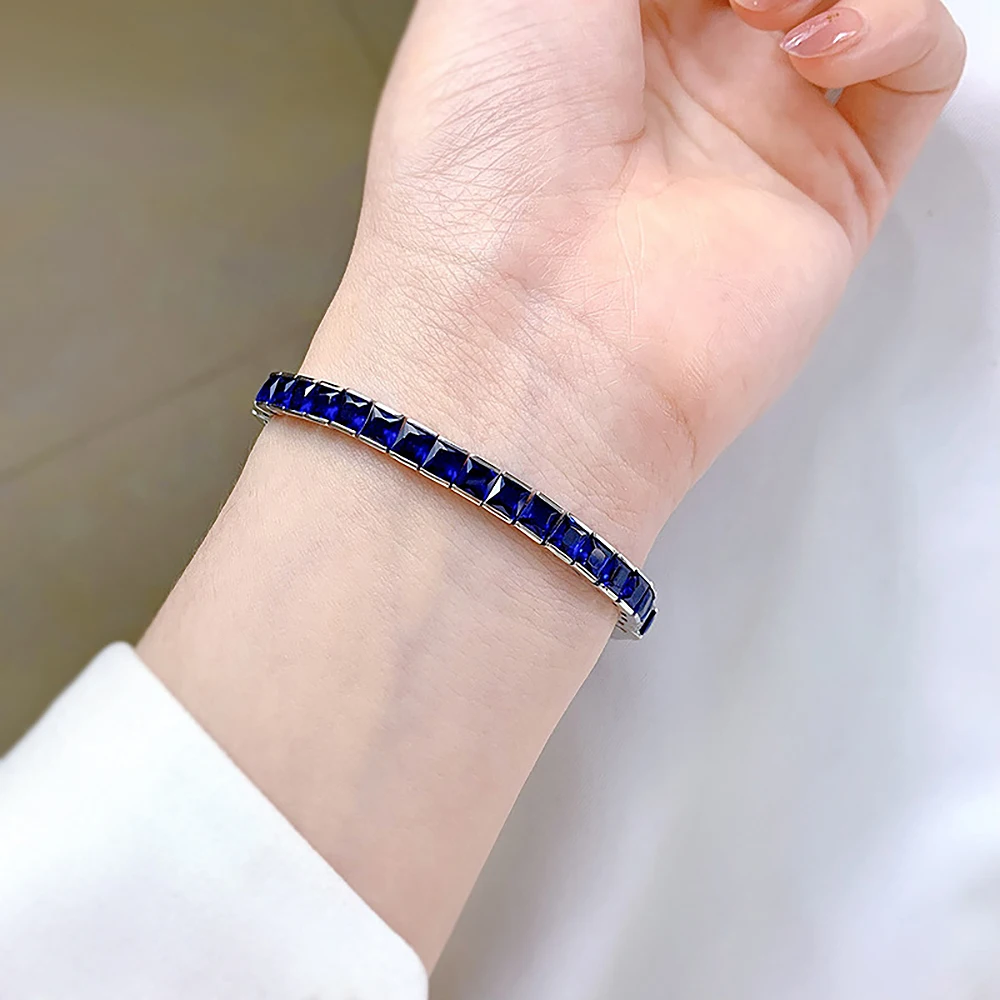 White Gold White Gold 7 X 5 mm Oval Blue Sapphire Tennis Bracelet