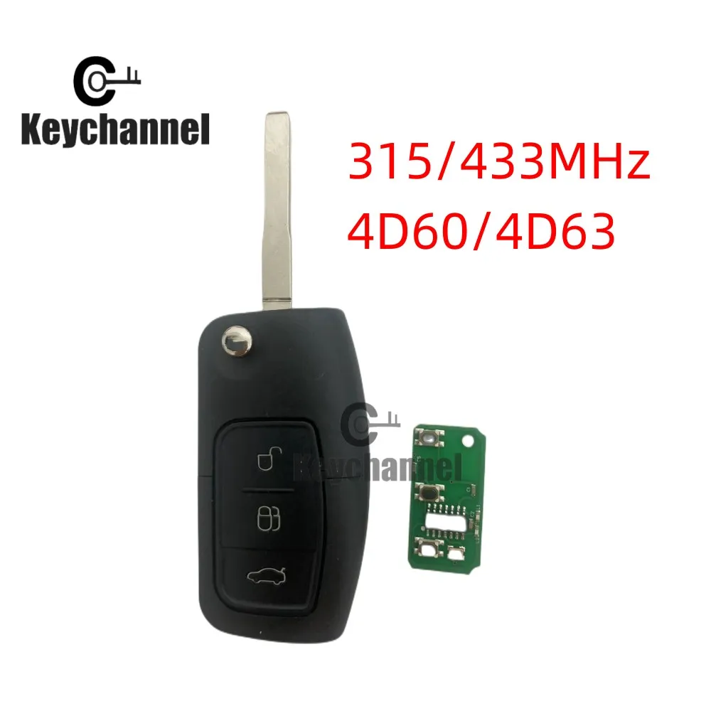 3 Button Car Remote 4D60 4D63 Chip Flip Key Fob 433MHz Normal Remote With HU101 Key Blade for Ford  Focus Mendeo Fiesta Ecosport