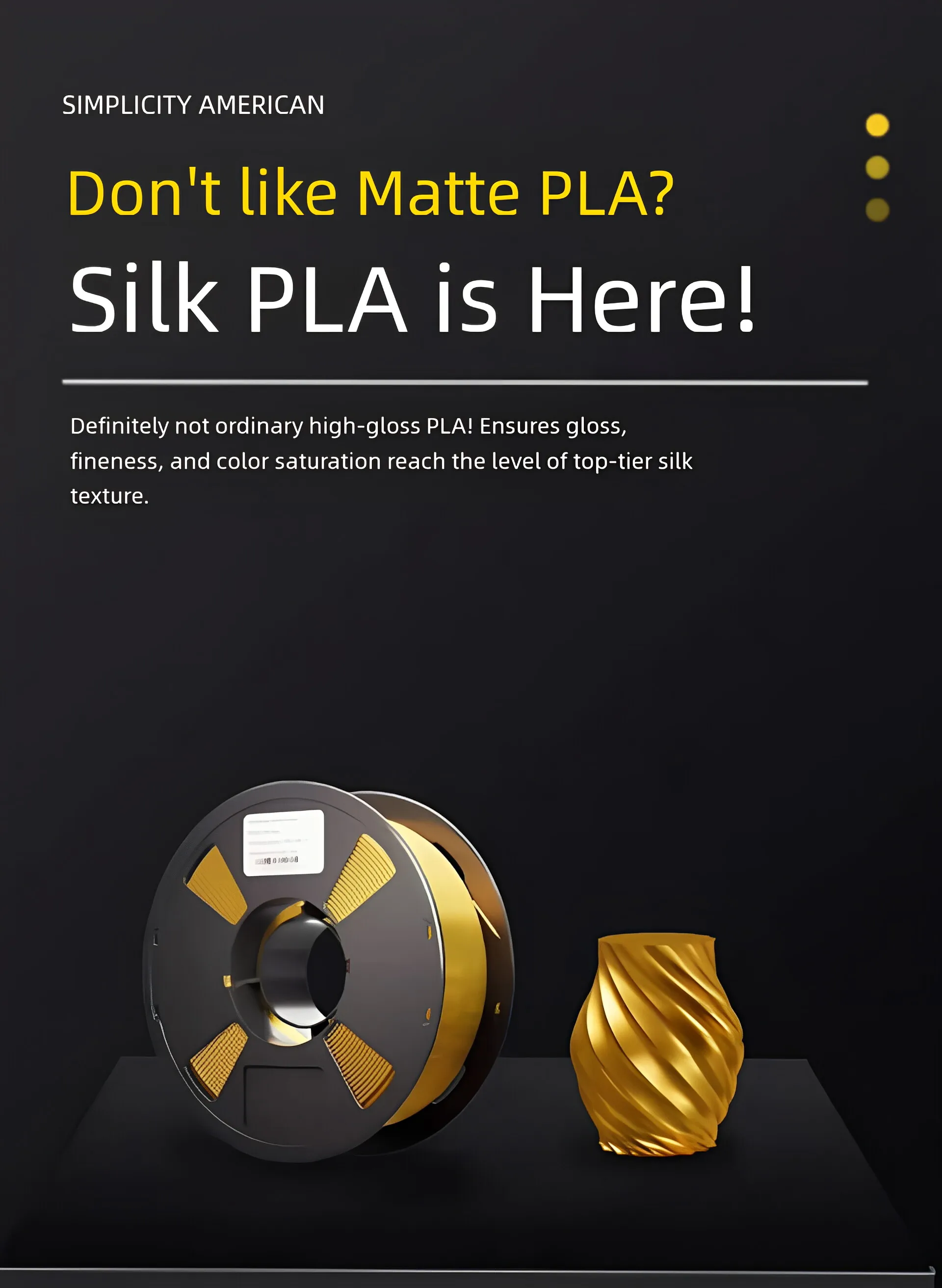 구리 실크 PLA 필라멘트 1.75mm 청동 메탈릭 샤이니 3D 프린터 필라멘트 막힘 없이 부드러운 출력, 아트 화병 코스프레 소품용