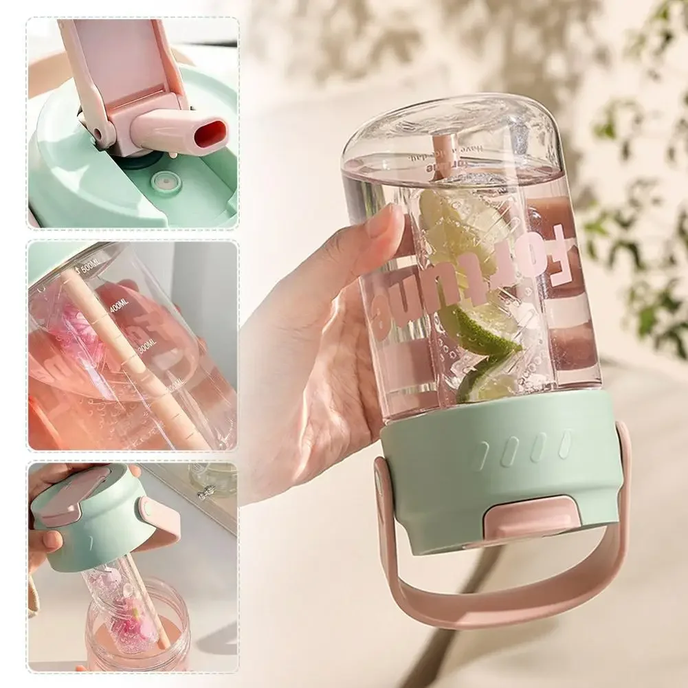 600/800ml Large Capacity Straw Water Cup Sports Water Bottle High Value Outdoor Camping Drinking Tools Kawaii Summer Cup