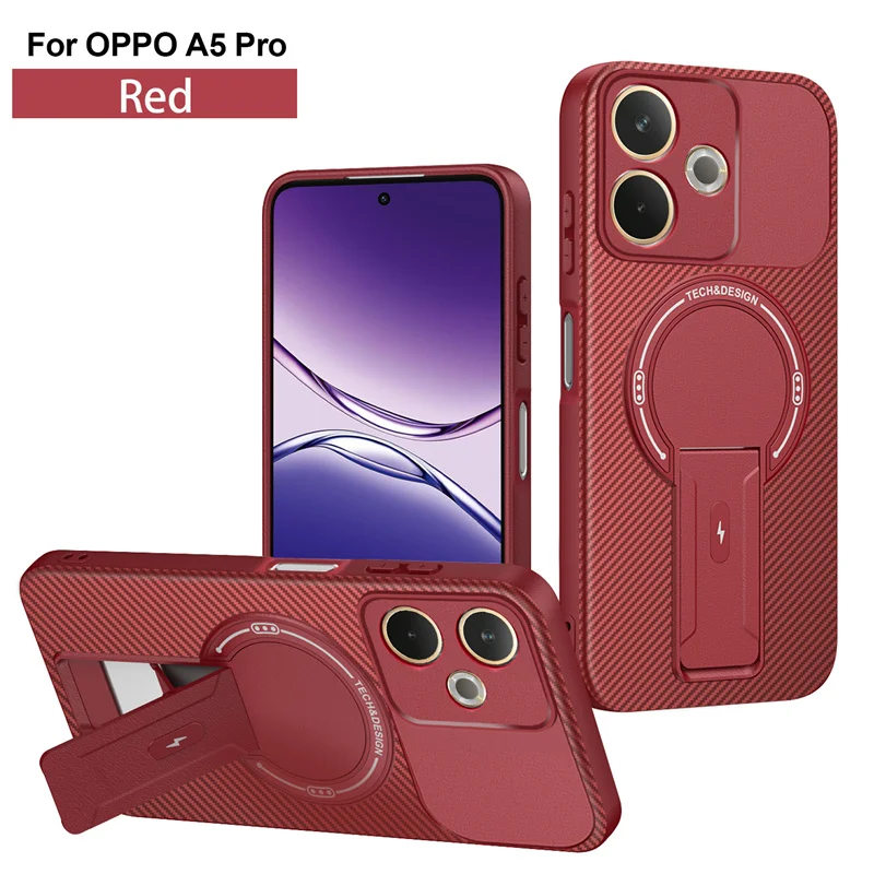 Carbon Fiber Pattern Armor Phone Case with Magnetic Wireless Charging and Foldable Stand