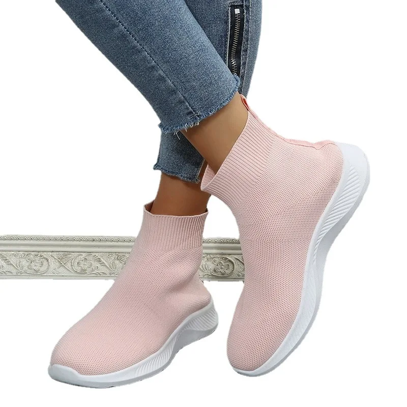 Women Sneakers Knit Slip on Casual Shoes Breathable Comfy Vulcanized Shoes Platform Loafers Flats Sports Shoe Large Size 36~43