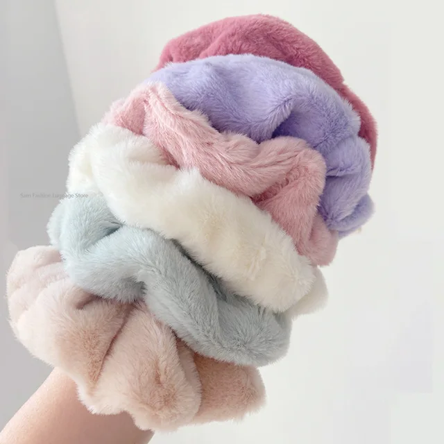 Hair Scrunchies Furry Elastic Band Women Girl Ponytail Holder Rubber Ties Accessories Plush Faux Fur Soft Резинки Для Волос 1