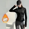 67416-c8f9eb.jpg slim fit long sleeves jacket full-zipper fleece warm winter thick coat outer wear women gym fitness yoga tops