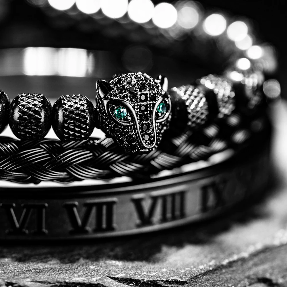 3 Pçs/set Clássica Handmade Trança Pulseira De Homens Hip Hop Pave Cz  Leopardo Cabeça Numeral Romano Pulseira De Jóias Em Aço Inoxidável -  Pulseiras - AliExpress